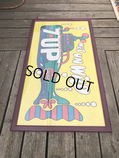 画像7: Vintage 7UP WET UN WiLD Green Bottle Submarine w/Frame 150cm x 82cm Big Size (R616) (7)