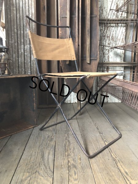 画像11: Vintage Metal Canvas Folding Camp Chair (R930) (11)