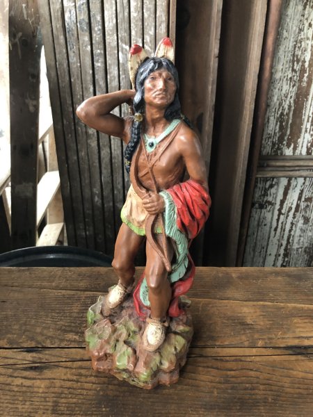 画像1: 70s Vintage Universal Statuary Native American Indian Warrior Statue 37cm (A036) (1)