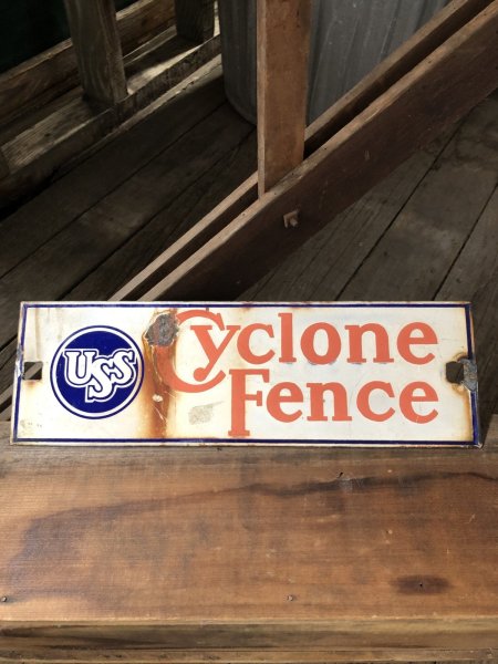 画像1: 50s Vintage USS Cyclone Fence Porcelain Sign (A058) (1)