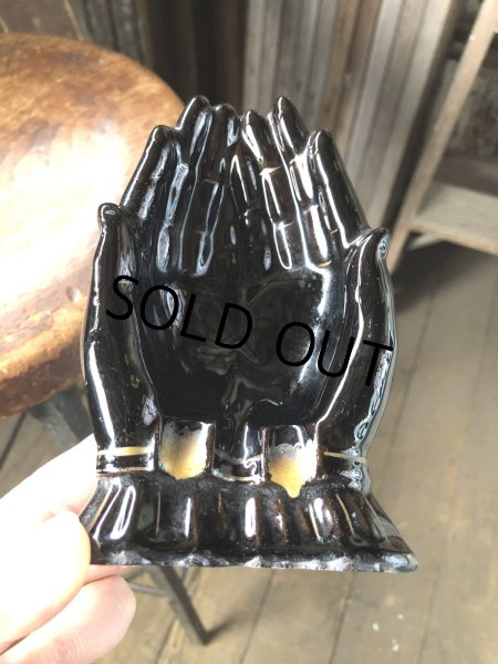 画像2: 50s Vintage Japan Porcelain Black Hand Ashtray Jewelry Trinket Bowl (A320) (2)