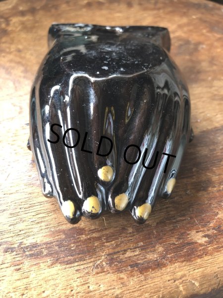 画像10: 50s Vintage Japan Porcelain Black Hand Ashtray Jewelry Trinket Bowl (A320) (10)