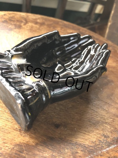 画像7: 50s Vintage Japan Porcelain Black Hand Ashtray Jewelry Trinket Bowl (A320) (7)