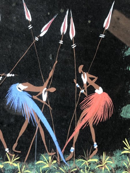 画像10: 50s Vintage MCM African Tribal Art w/Frame SET (A358) (10)