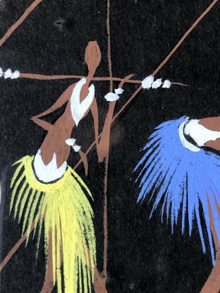 画像13: 50s Vintage MCM African Tribal Art w/Frame SET (A358) (13)