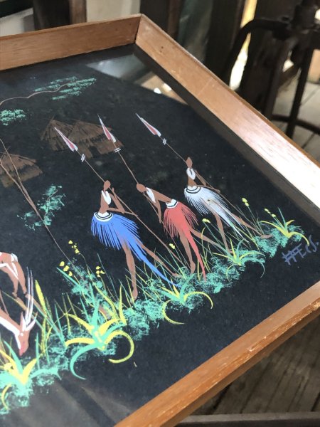 画像21: 50s Vintage MCM African Tribal Art w/Frame SET (A358) (21)