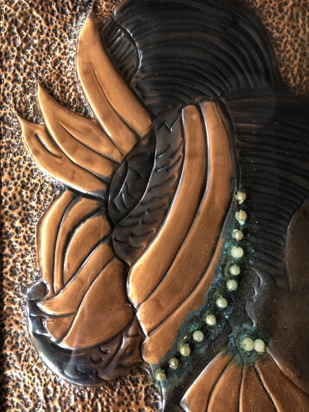 画像12: Vintage MCM African Woman Embossed Copper Wall Relief Art w/Frame SET (A359) (12)