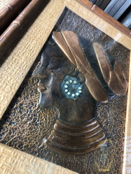 画像6: Vintage MCM African Woman Embossed Copper Wall Relief Art w/Frame SET (A359) (6)