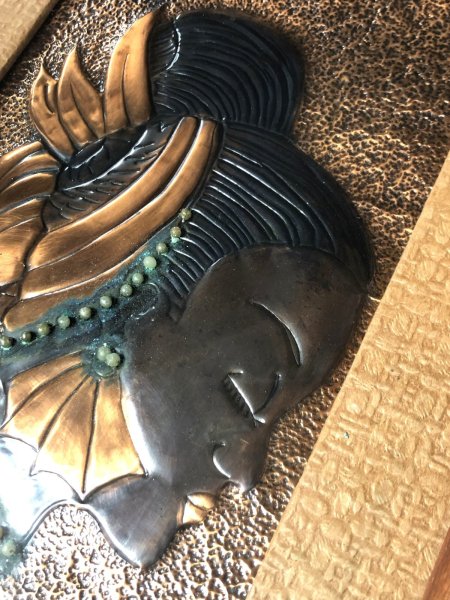 画像11: Vintage MCM African Woman Embossed Copper Wall Relief Art w/Frame SET (A359) (11)