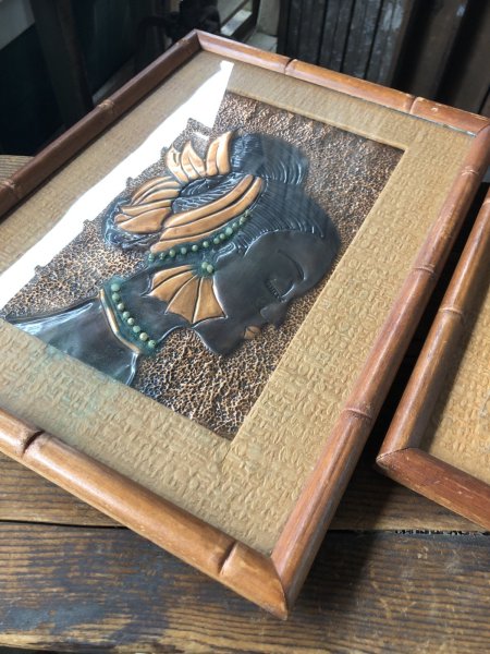 画像8: Vintage MCM African Woman Embossed Copper Wall Relief Art w/Frame SET (A359) (8)