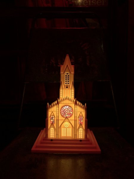 画像1: 50s Vintage Raylite Lighted Musical Windup Church (A382) (1)