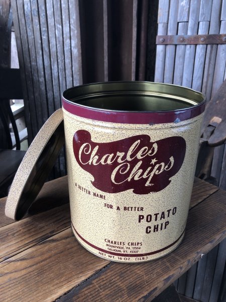 画像3: Vintage Charles Chips Advertising Potato Chip Tin Can (A393) (3)