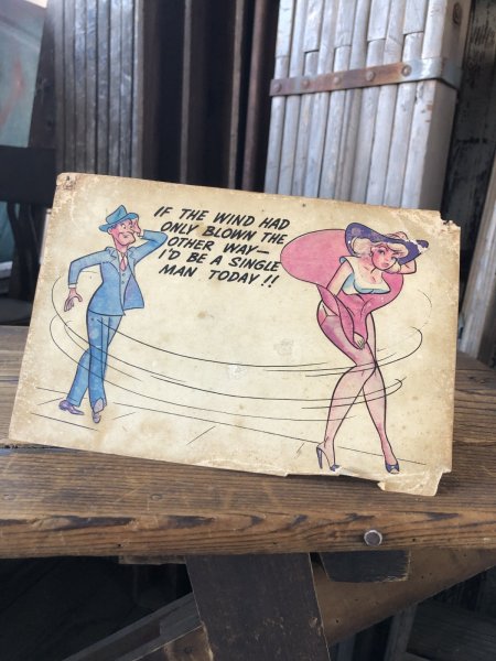 画像1: 50s Vintage Giant Comic Postcard IF THE WIND HAD ONLY BLOW THE OTHER WAY (A441)   (1)