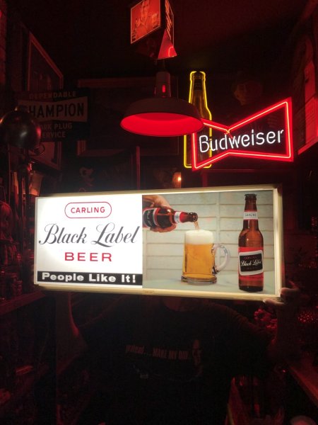 画像1: 60s Vintage CARLING Black Label Beer People Like It! Store Display Light Sign (A518)  (1)