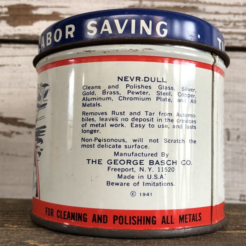 Vintage 1941 Nevr-Dull The Original Magic Never Dull Wadding Polish Tin Can