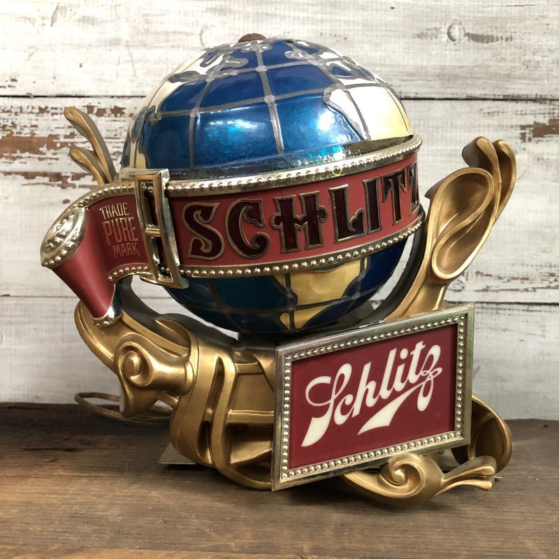 Vintage 70s Schlitz Beer Spinning Globe Motion Lighted Sign (T271