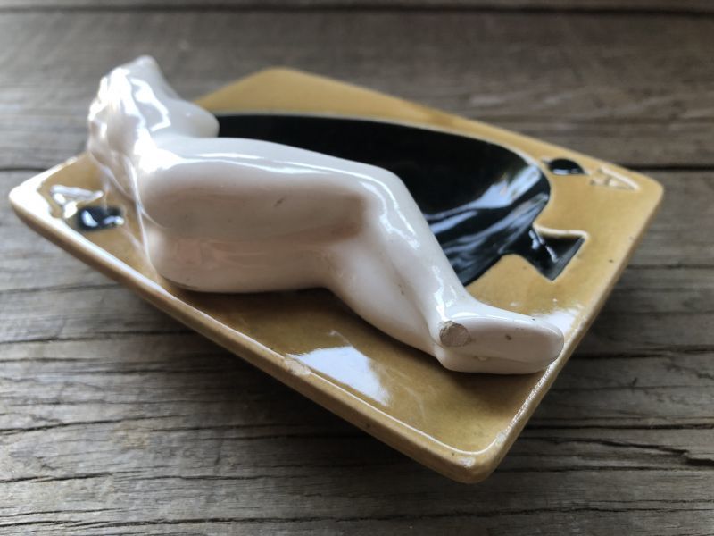 Vintage Japan Nude Naked Pin-up Girl Ceramic Ashtray (B201