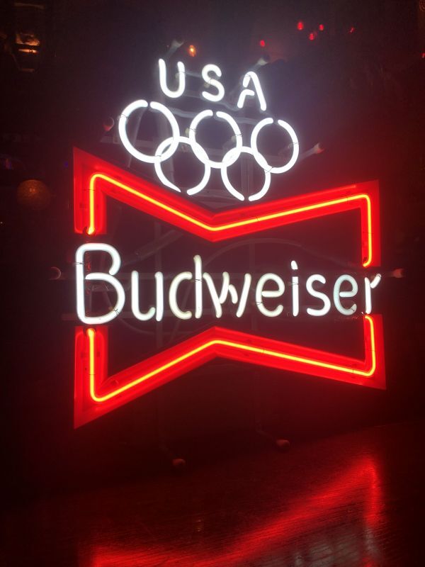 Vintage Budweiser LA Olympic x Bowtie Store Display Neon Sign 