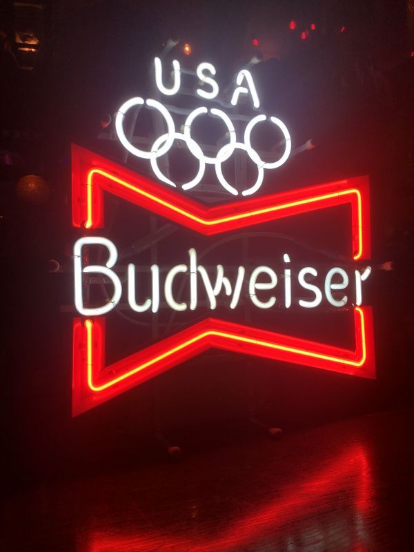 Vintage Budweiser LA Olympic x Bowtie Store Display Neon Sign ...